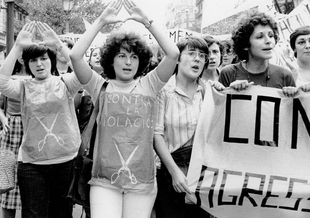 Women during the feminist demonstration against abuse and rape in 1977