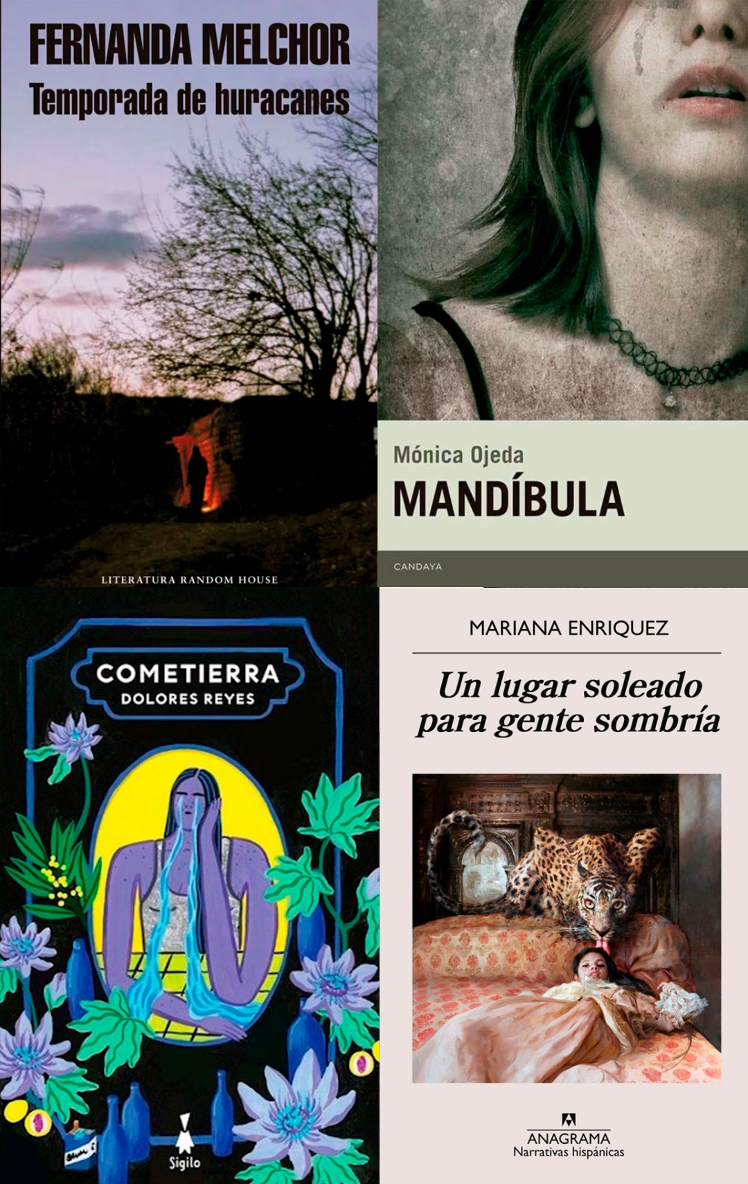 ‘Temporada de huracanes’, Fernanda Melchor, ‘Mandíbula’, Mónica Ojeda, ‘Cometierra’, Dolores Reyes y ‘Un lugar soleado para gente sombría’, Mariana Enríquez